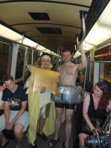Rocket engineers do fancy dress for the Space Masquerade...on the metro